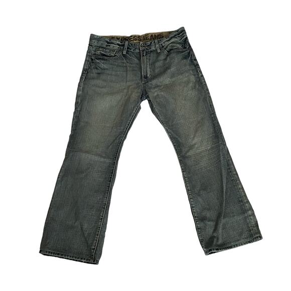 Express Mens Size 34 x 27 Vintage Slim Low Rise Bootcut Rocco Hemmed Denim Jeans - Picture 1 of 8